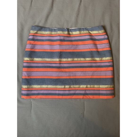 J. Crew Women's Mini Skirt Size 8 Striped Blue Shimmer Gold Coral Preppy - Picture 1 of 8